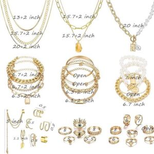IFKM 36-Piece Gold-Plated Jewelry Set – 4 Necklaces, 11 Bracelets, 7 Ear Cuffs, 14 Knuckle Rings – Ideal Gift for Women on Valentine's, Anniversaries, Birthdays, and Friendships