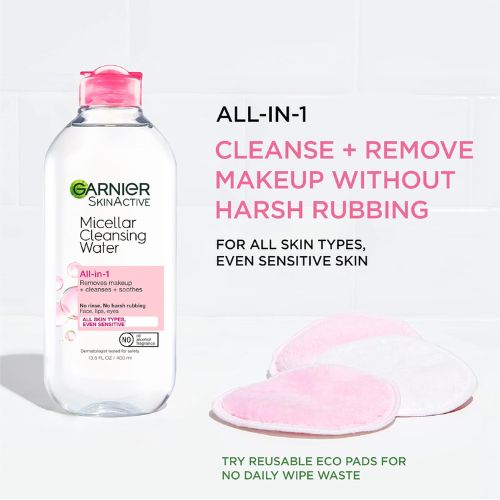 Garnier Micellar Cleansing Water – All-in-1 Makeup Remover & Facial Cleanser for All Skin Types, 3.4 Fl Oz (100mL) 6 Oil-free facial cleanser