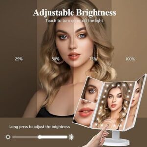HUONUL Trifold Lighted Makeup Mirror – 2X, 3X, 10X Magnification, Touch Control, Portable LED Vanity Mirror with Dual Power Supply 11 portable LED mirror