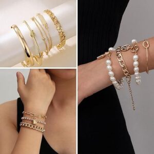 IFKM 36-Piece Gold-Plated Jewelry Set – 4 Necklaces, 11 Bracelets, 7 Ear Cuffs, 14 Knuckle Rings – Ideal Gift for Women on Valentine's, Anniversaries, Birthdays, and Friendships