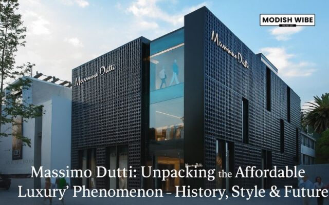 Exterior view of a Massimo Dutti flagship store showcasing the brand's sleek, modern design and upscale retail aesthetic aligned with its affordable luxury concept.